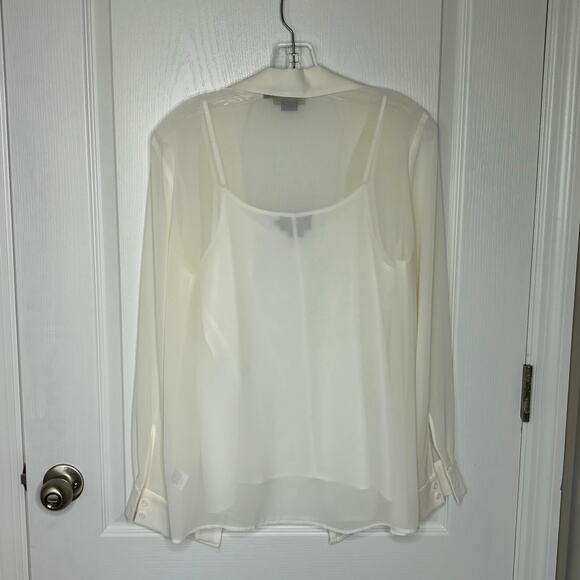 Pendleton Wms 8 LS Sheer Cream Button Up Blouse & Cami Minimalist Office Social - Picture 2 of 11